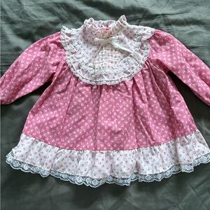 Vintage Pink Floral Baby Dress with Lace Trim